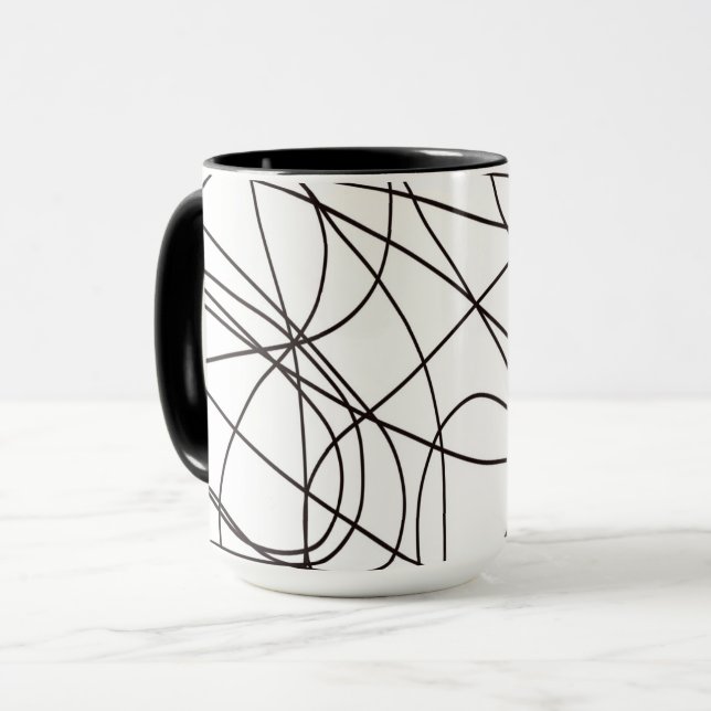 Caneca Arte de linhas brancas e pretas (Frente Esquerda)
