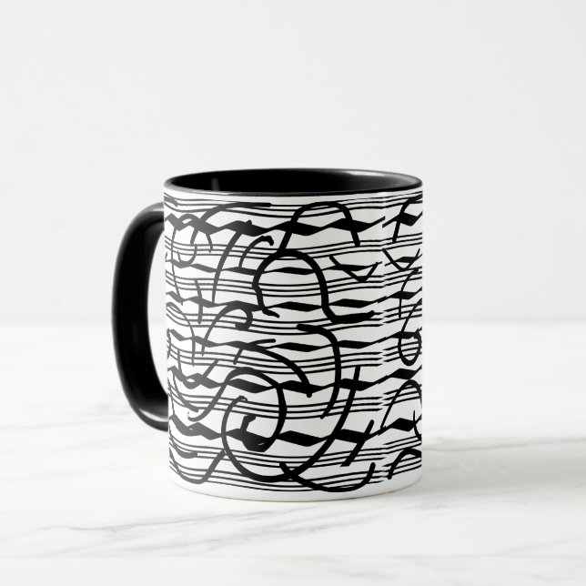 Caneca arte de linhas pretas abstrato (Frente Esquerda)