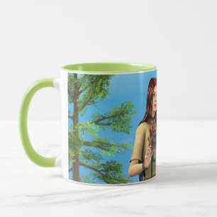 Caneca Arte de Mulher Indígena Americana Floresta Pássaro