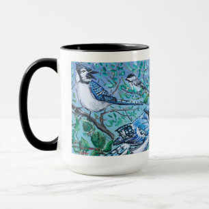 Caneca Arte de observação de pássaros azuis fofos em porc