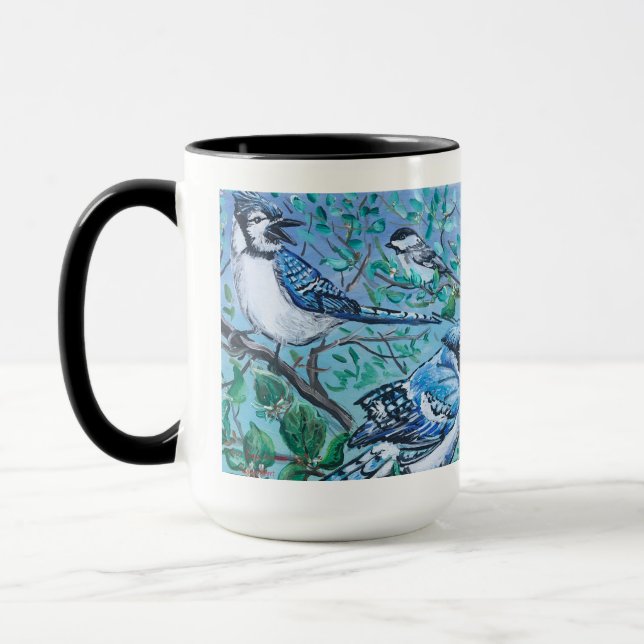 Caneca Arte de observação de pássaros azuis fofos em porc (Esquerda)