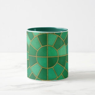 Caneca Arte de Padrão Circular em Mosaico Esmeralda