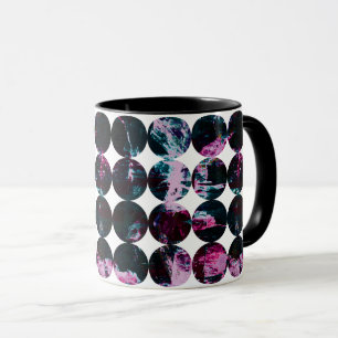 Caneca Arte de padrão de círculo de textura preta rosa.