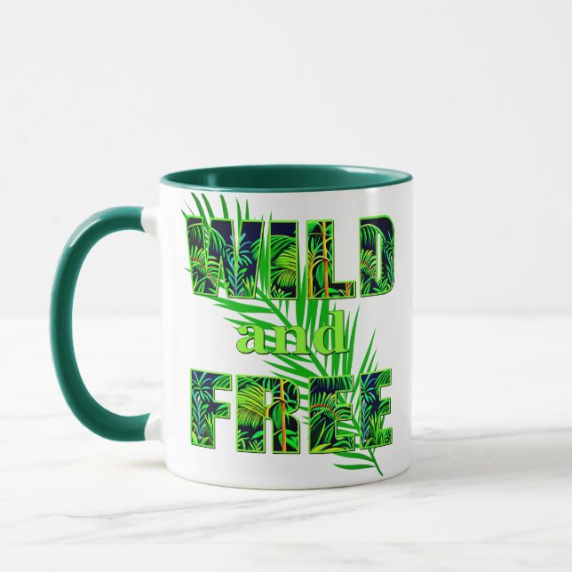 Caneca Arte de Palavras Selvagem e Livre com Plantas Selv (Esquerda)