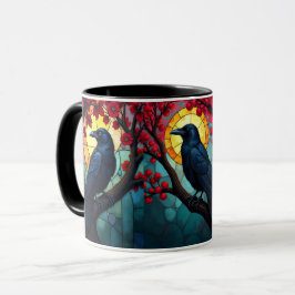 Caneca Arte De Pássaros Vidro Estido Ravens-Crows
