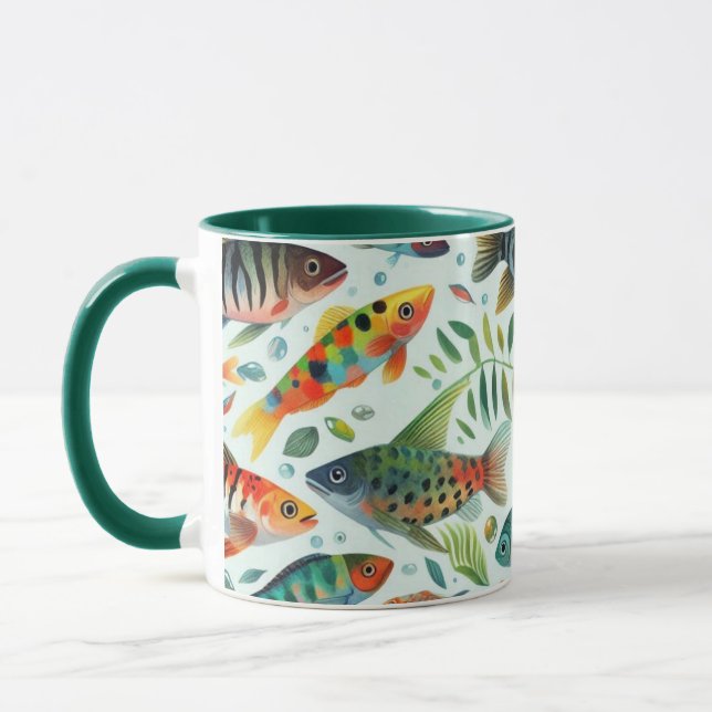 Caneca Arte de peixe submarino colorida (Esquerda)
