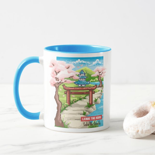 Caneca Arte de Pixel do Flor de Cereja Japonês (Com Donut)