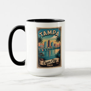 Caneca Arte de Poster de Viagem Retro Tampa Flórida Vinta