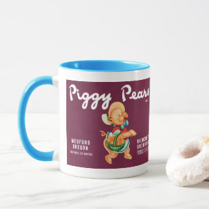 Caneca Arte de rótulo de caixa de frutas vintage com porc