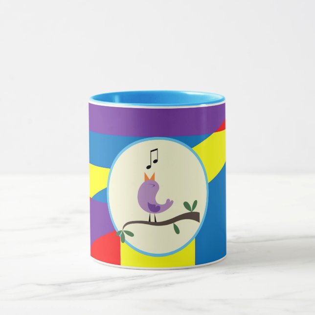 Caneca Arte de Rótulo de Cor Abstrata de Pássaro Cantando (Centro)