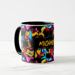 Caneca Arte de Rua de Hip Hop com Grafite Neon Colorido