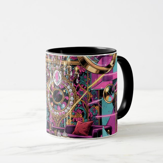 Caneca Arte de Salão de Luxo Psicodélico Neon (Frente Esquerda)