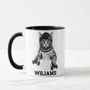 Caneca Arte de Tatuagem de Gato Gangster Kitty Legal de