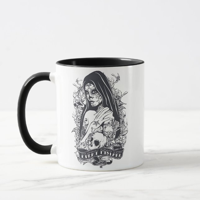 Caneca Arte de Tatuagem de Mulher com Caveira Açucarada G (Esquerda)