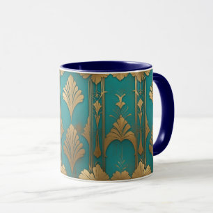 Caneca Arte Deco Em Azul E Dourado