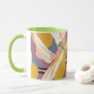 Caneca Arte Deco Jazz Pochoir Jardim Libélulas Antigas