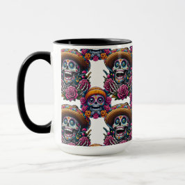 Caneca Arte do Crânio do Açúcar - Dia Vibrante dos Mortos