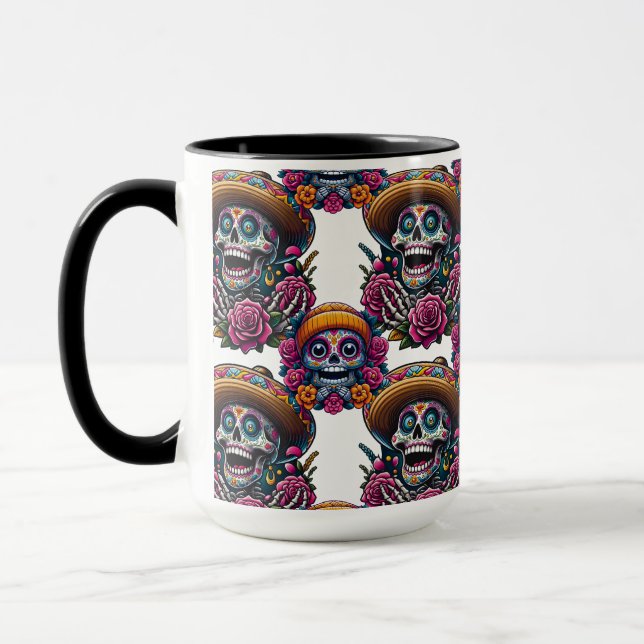 Caneca Arte do Crânio do Açúcar - Dia Vibrante dos Mortos (Esquerda)