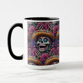 Caneca Arte do crânio do açúcar - Esqueleto Rosas Sombrer
