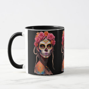 Caneca Arte do Crânio do Açúcar - Rapariga com Cabelo Bra