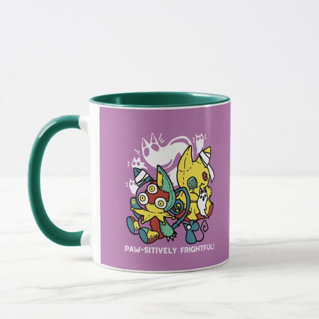 Caneca Arte do Dia das Bruxas de Gatos Cerrantes: Assusta (Esquerda)