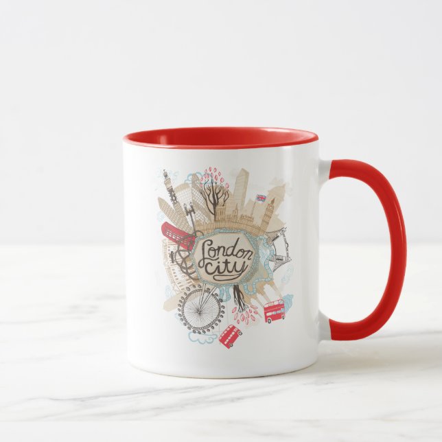 Caneca Arte do Doodle da cidade de Londres (Direita)