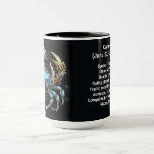 Caneca Arte do Zodíaco de Câncer para 21 de junho a 22 de