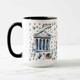 Caneca Arte Doodle do Partenon de Atenas Fofa