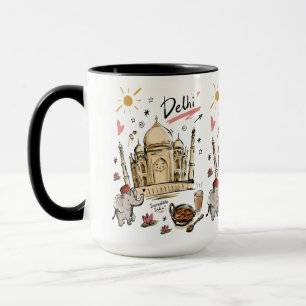 Caneca Arte Doodle do Taj Mahal na Índia Fofa