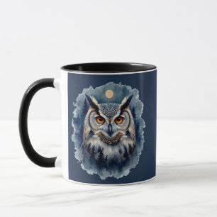Caneca Arte em Aquarela da Coruja da Lua Mística   Flores
