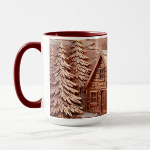 Caneca Arte em Relevo Cena da Cabana de Inverno em Rosa D
