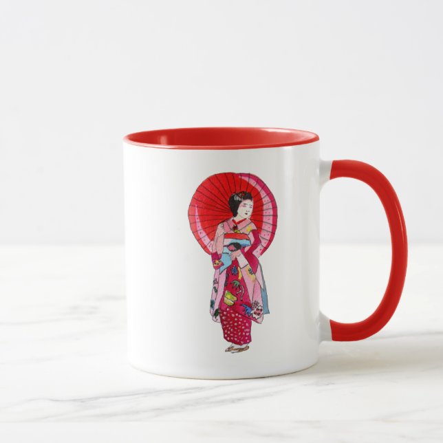 Caneca Arte engraçada japonesa Geisha red kimono (Direita)