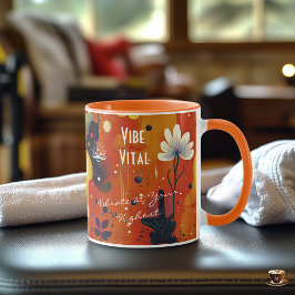 Caneca Arte floral abstrata de bem-estar em tons terrosos