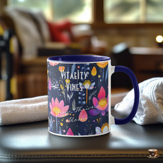 Caneca Arte floral abstrata moderna com elementos botânic