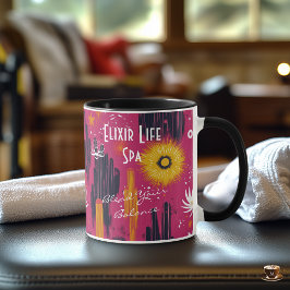 Caneca Arte floral abstrata vibrante com cores quentes e