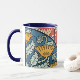 Caneca Arte Floral Antiga Arte Nova Flores Papoulas