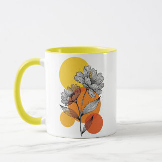 Caneca Arte Floral Boho Moderno em Linha Amarela com Duas