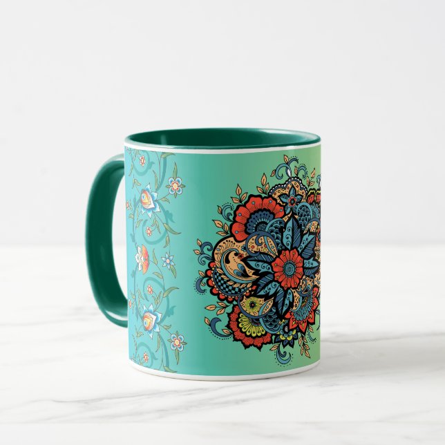 Caneca Arte Floral Verde Mehndi, Esplendor Infinito (Frente Esquerda)