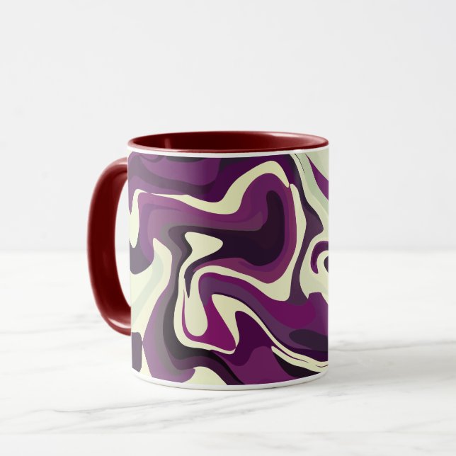 Caneca Arte Fluida Abstrata com Tons Roxos e Creme (Frente Esquerda)