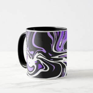 Caneca Arte Fluido com Redemoinhos Pretos, Brancos e Roxo