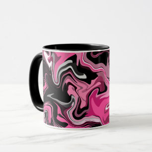 Caneca Arte Fluido com Redemoinhos Rosa, Preto e Branco