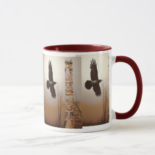 Caneca Arte Flying Raven & Totem-Pole Fantasy