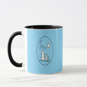 Caneca Arte Fofo de Sol Lua Árvores de Pinheiro Celestiai