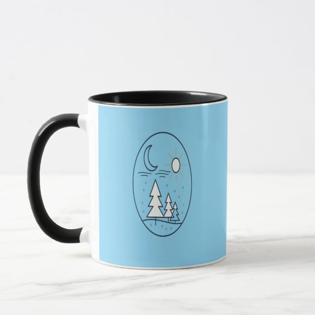 Caneca Arte Fofo de Sol Lua Árvores de Pinheiro Celestiai (Esquerda)