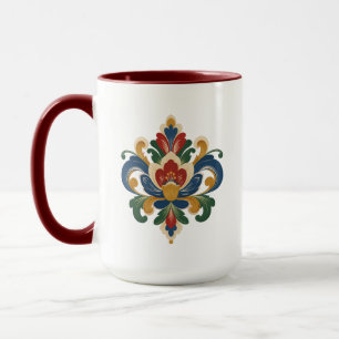 Caneca Arte Folclórica Norueguesa Rosemaling Personalizad