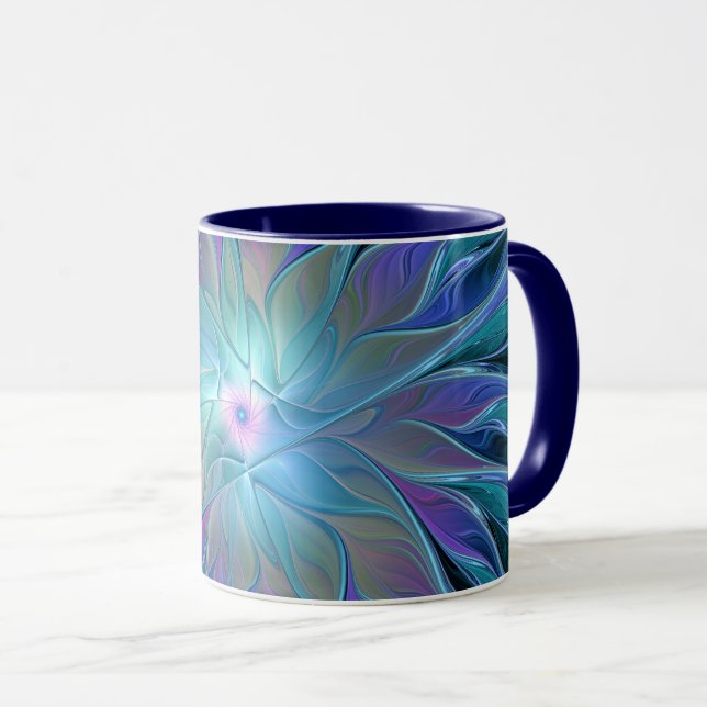 Caneca Arte Fractal Abstrato de Sonho Roxo Azul (Frente Esquerda)