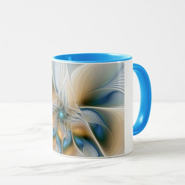 Caneca Arte Fractal, Abstrato Fantasia, Com Azul (Frente Esquerda)