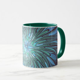 Caneca Arte Fractal de Flor Azul Moderno, Abstrato Trendy
