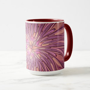 Caneca Arte fractal floral moderna abstrata cores de baga