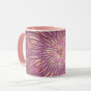 Caneca Arte fractal floral moderna abstrata cores de baga